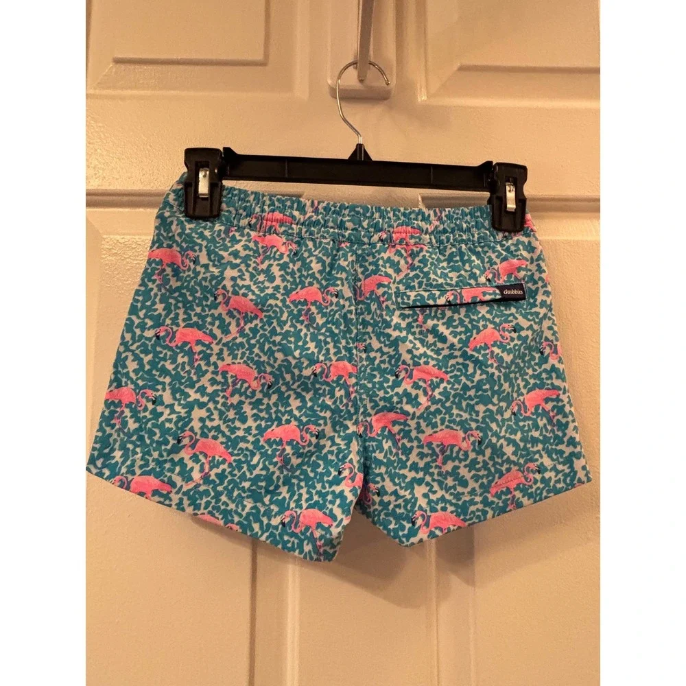 Chubbies Youth Boys Swim Trunks Pink Flamingo Teal Blue Mesh Lined Shorts XS 6/7